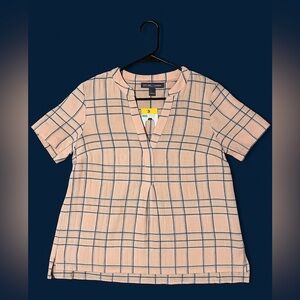 Gloria Vanderbilt NWT Plaid Crinkle Popover Blouse (S) Coral